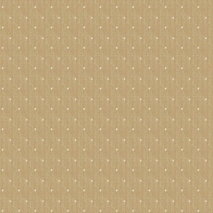 Puede incluir: Tela de color beige con un patrón repetitivo de pequeños lunares blancos espaciados uniformemente. La tela tiene una apariencia texturizada, con un diseño sutil tejido visible en todo el fondo beige. Los lunares son consistentes en tamaño y forma.