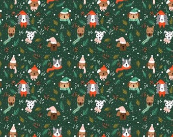 Merry Pawmas - Barkmas Tree - Hunter Metallic Fabric / Cotton and Steel