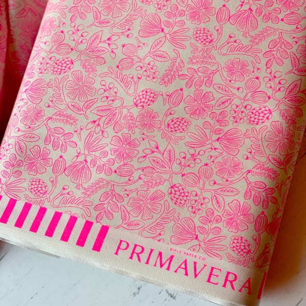 Primavera - Moxie Floral - Neon Pink Neon Pigment Fabric Rifle Paper Co. / Cotton and Steel