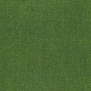 May include: Close-up of a solid green fabric with a textured appearance. The fabric has a slightly uneven color, with variations in shade throughout the material. The overall tone is a deep, earthy green.