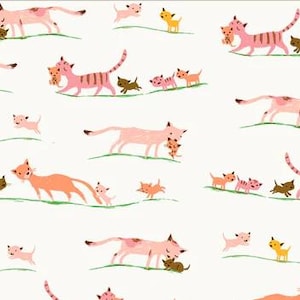 Mother Cats in Cream from Heather Ross Studio Edit Collection by Heather Ross for Windham Fabrics