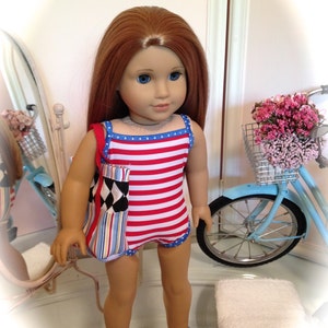 Swimsuit, sandals, bag and Beach towel  made to fit 18 inch American Girl doll