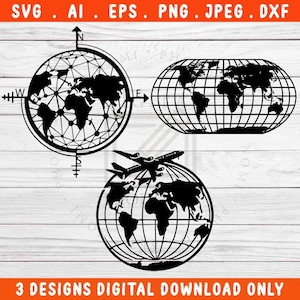 World Map SVG Bundle – Globe Silhouette, Laser Cut, CNC Art Files (Digital Download)