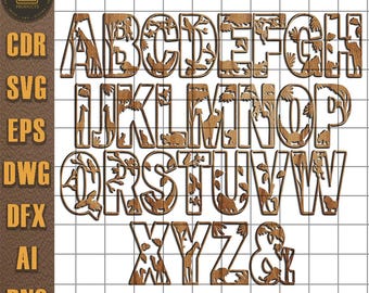 Paquete de archivos SVG del alfabeto de la selva / Letras ABC de animales, imágenes prediseñadas de vida silvestre (descarga digital)