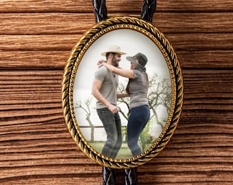 Corbata de bolo para boda, corbata de bolo con foto personalizada, corbata de cuero personalizada - para mascota, boda, conmemoración, corbata de bolo para mascota, regalo personalizado para ella/él