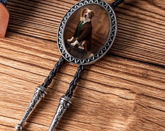 Corbata de bolo personalizada para mascotas con foto, regalos personalizados, corbata de bolo de vaquero, accesorios de cuero para corbata, corbata de bolo con foto personalizada hecha a mano