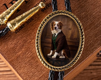 Custom Pet Bolo Tie with Pet photo, Bolo Tie for Dog/Cat, Cowboy Bolo Tie -Gifts for Him, Leather Necktie Accessories, Custom Photo Bolo Tie