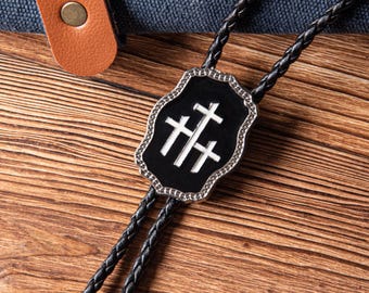 Halloween Cross Bolo Tie, Gothic Western Leather Necklace