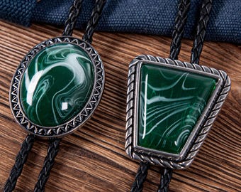 Gravata Bolo Oval Vintage, Pedra Verde, Acessório para Casamento no Estilo Western