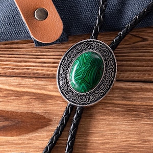 Handgemaakte groene stenen stropdas, retro-cowboyaccessoire