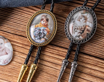 Corbata de bolo con foto personalizada: Corbata de cuero personalizada - Mascota, boda, conmemoración