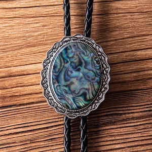 Abalone Cowboy Bolo Tie, Leather Necklace, Western Wedding Gift