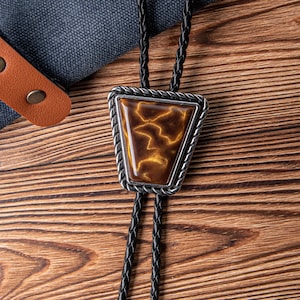 Wedding Bolo Ties, Brown Stone Bolo Tie, Bolo Tie - Gif for Husband, Bolo Tie with Leather Cord, Necktie Accessory for Men, Gifts for Him