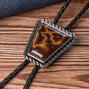 Bolo Tie, Wedding Bolo Ties, Brown Stone Bolo Tie, Bolo Tie - Gif for Husband, Bolo Tie with Leather Cord, Gifts for Him