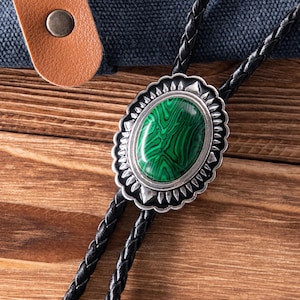 Handgemaakte stropdas van groene steen, retro westerncowboystropdas