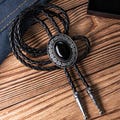 Bolo Tie, Southwestern Black Stone Bolo Tie, Bolo Tie - Gif for Husband, Bolo Tie with Leather Cord, Western Cowboy Ties, Wedding Gifts