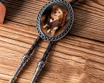 Custom Dog Bolo Ties, Bolo Tie for Pet, Cowboy Bolo Tie, Leather Necktie Accessories, Custom Photo Bolo Tie，Personalized Gifts