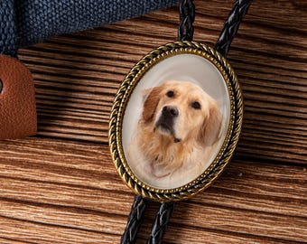 Corbata de bolo personalizada para mascotas, corbata de bolo para perros, corbata de bolo para bodas, regalos occidentales para él, accesorios de corbata de cuero, corbata de bolo con foto personalizada, regalo