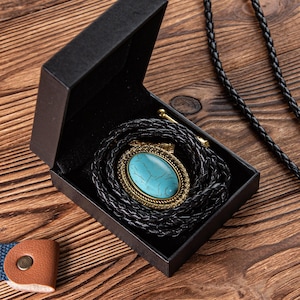 Bolo Tie, Wedding Bolo Tie - Western Gifts for Him, Leather Necktie Accessories Black Necklace, Blue Stone Bolo Tie, Wedding Gifts