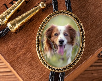 Custom Photo Bolo Tie, Personalized Bolo Ties, Leather Wedding Necktie, Gift for Dog Lover