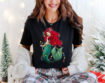 Disney Ariel Xmas Lights T-Shirt Sweatshirt, Xmas Disney Princess Shirt, Disney Ariel Christmas Hoodie, Disneyland Birthday Girl Shirt