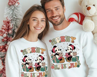 Disney Merry Christmas Shirt, Mickey & Minnie Disney Couple Sweatshirt, Holiday Hoodie, Cute Disney Christmas Sweater