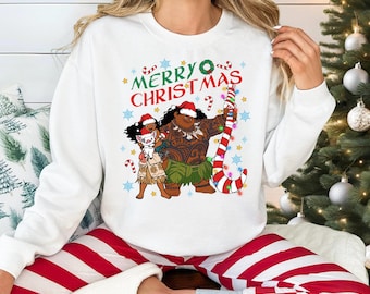 Moana Merry Christmas Sweatshirt, Maui Hei Hei and Pua Xmas Shirt, Disney Winter Holiday Hoodie, Funny Xmas Disneyland Shirts