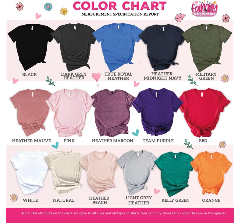 the color chart for a t - shirt