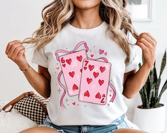 Koszulka z kartami do gry 6 7 Valentine, Koszulka z okazji Walentynek Six Seven, Zabawna bluza walentynkowa, Koszulka walentynkowa z memem 67, Bluza walentynkowa