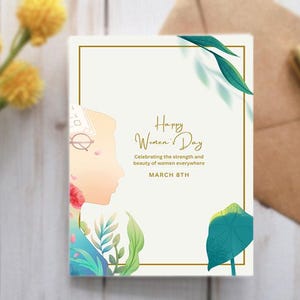 Carte de la fête de la femme, imprimable, élégante, féminine à l'aquarelle et floral 5 x 7 pouces