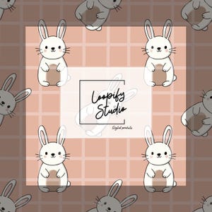 Cute bunnies Seamless Pattern Hand Drawn PNG Download Digital Paper Sublimation Fabric Surface Desing File.