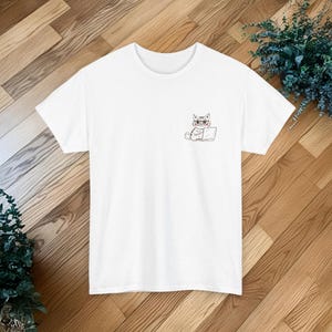 Camiseta divertida de gato nerd, linda camiseta para portátil dibujada a mano, divertida camiseta de gato de dibujos animados, camiseta unisex de algodón grueso, regalo para amantes de los gatos, camiseta con gráficos geek