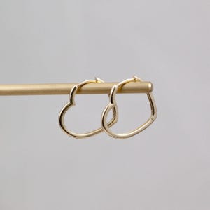 10K Yellow Gold Solid Heart Hoops, Heart earrings, Dainty heart hoops, Dainty Everyday Huggie Hoops, Modern Gold Earrings, Chic Gift for Her