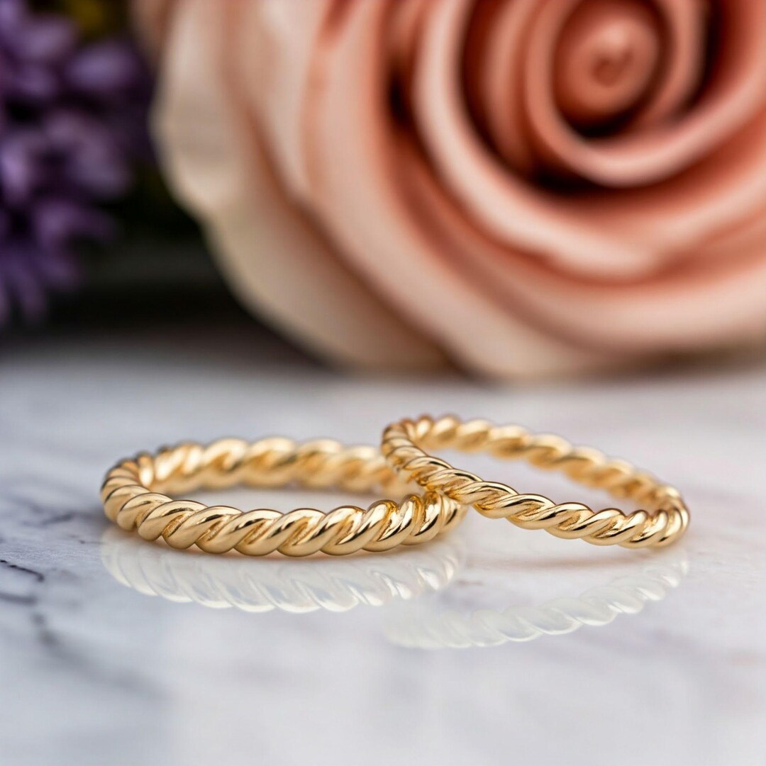 10k Solid Gold Twist Rope Ring / 1.6 MM Gold Braided Ring / Dainty ...