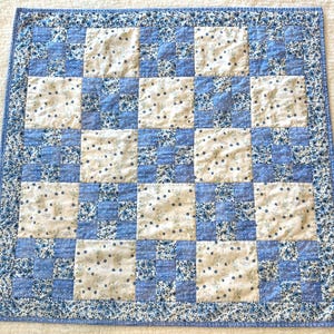 Handmade Baby Quilt Blue Cotton Blanket Rabbit Design Nursery Room Decor Set Newborn Gift Group Shower Present Blue Bedding Bunny Pattern