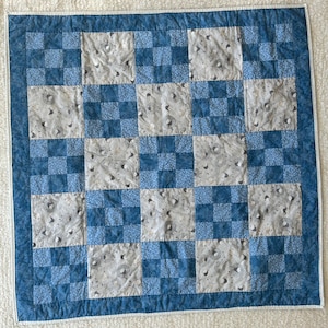 Handmade blue baby boy quilt grandparent new baby gift for baby shower group gift boy nursery decor with sheep heirloom baby quilt