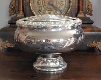 Fabuloso jarrón antiguo inglés chapado en plata, muy grande, para flores de rosas, de Ianthe, redondo, muy decorativo, de la década de 1950, en excelente estado.