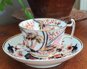 Beautiful very rare Antique Georgian English hand painted fine porcelain imari pattern china tea cup and saucer C1820s in lovely condition