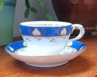 Antique MZ Austria Pink Rose Teacup and Saucer W/ Heart Shaped