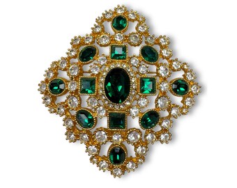 Broche de cristal Swarovski transparente verde esmeralda en tono dorado de Joan Rivers