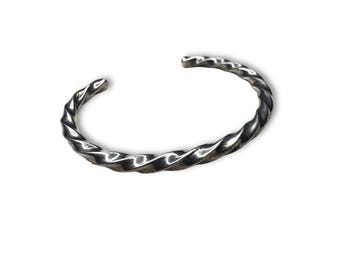 Brazalete trenzado de plata esterlina mexicana, brazalete abierto rígido y pesado