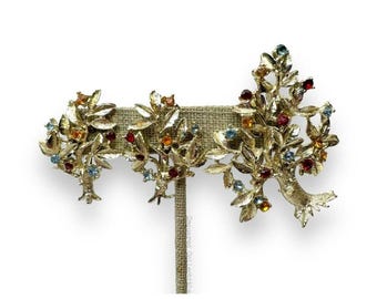 Conjunto de broche y pendientes con clip de árbol de cristal en tono dorado de Dodds, de mediados de siglo