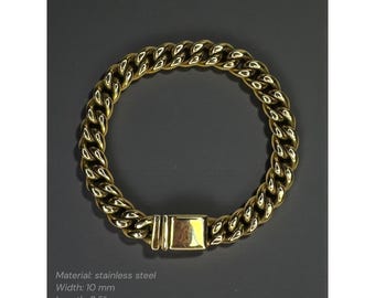 Esquire Gold Tone Stainless Steel Cuban Link Bracelet Mens 2000s