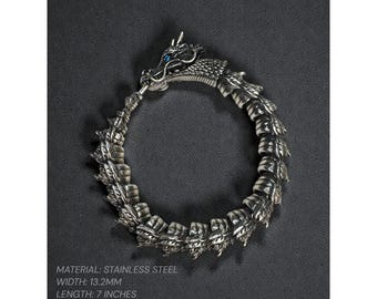 Dragon Stainless Steel Bracelet Blue Crystal Eyes Biker Link 2000s