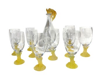 Juego de decantador de vidrio de uranio Daum France Pate de Verre con 10 copas Art Crystal
