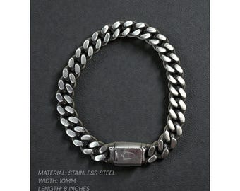 Bulova Stainless Steel Cuban Link Bracelet Mens 2000s