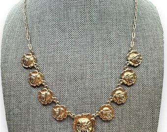 Collar vintage con diseño de rosa del Museo de Bellas Artes (MFA), chapado en oro, 17,25", década de 1970