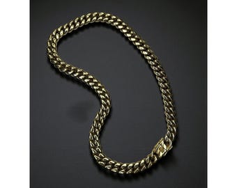 Gold Tone Stainless Steel Heavyweight Cuban Link Chain Necklace 24" 14mm 2000s