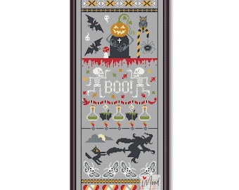 Halloween BOO Sampler Cross Stitch Pattern: Skeletons Holiday (PDF)