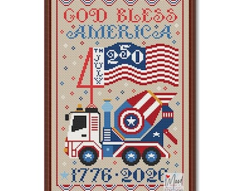 God Bless America Patriotic Cross Stitch Pattern: 4 July 250 Years Sampler (PDF Pattern)